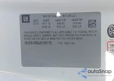 2018 Chevrolet Camaro 1Ls from USA, damaged, VIN 1G1FA1RS4J0109170